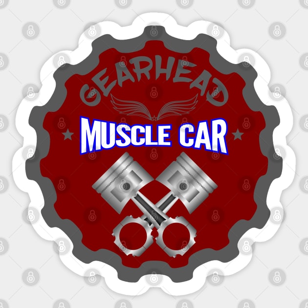 Gearhead Pistons Logo Muscle Car Sticker by CharJens